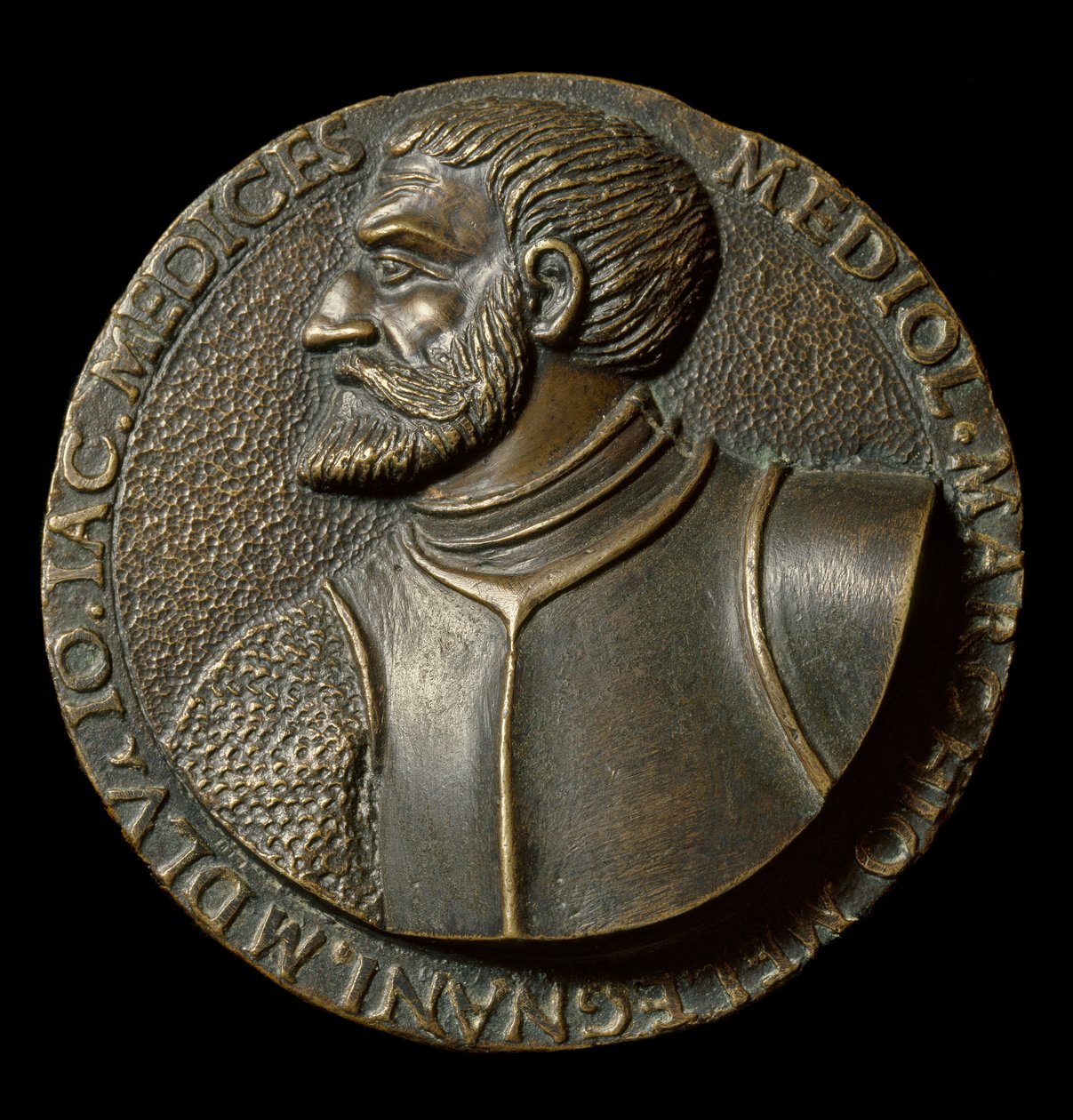 ジャン・ジャコモ・デ・メディチ・ディット・イル・メデジーノ（1497-1556）の胸像、イタリアのコンドッティエロ・メダル、フランチェスコ・ダ・サンガッロ・ディット・イル・マルゴッタ（1494-1576）製 フィレンツェ、バルジェッロ美術館蔵 作： フランチェスコダサンガッロ