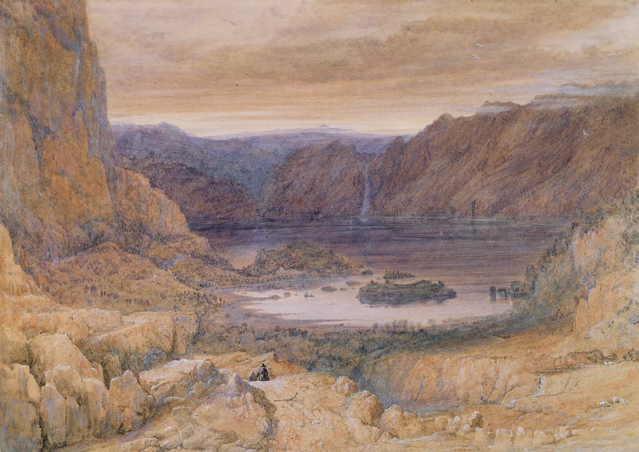 ノルウェーの山岳湖、1827年頃（紙と紙、ガッシュ） 作： フランシス・ダンビー