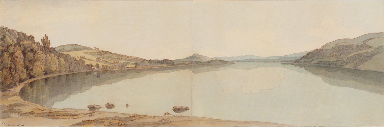 ウィンダミア湖、1786年（紙にペンとインク付きのトイレ） 作： フランシス・タウン