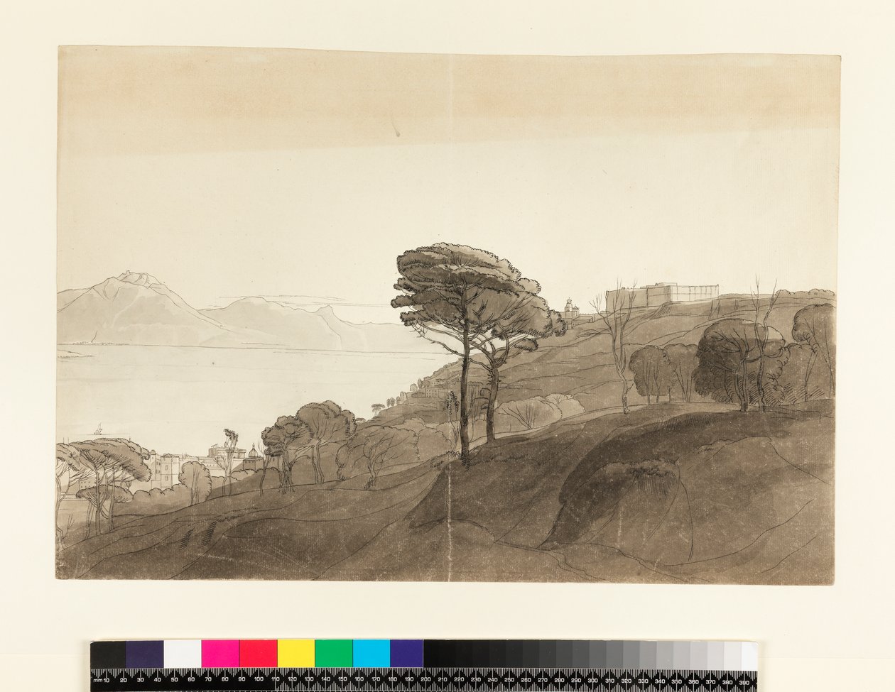 No.1621ナポリ湾と山の眺めLactarius、1781年（トイレ、インクおよびウォッシュオンペーパー） 作： フランシス・タウン