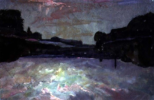 川に沈む夕日 作： フランシスアベルウィリアムテイラーアームストロング