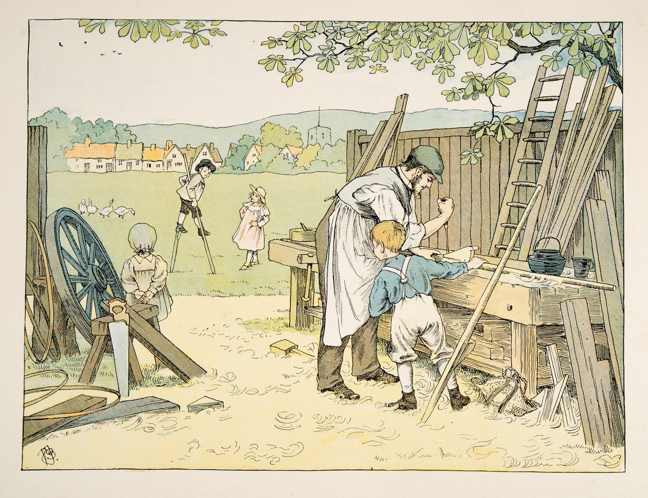 大工」（『4人と20人の労働者』より）。1900年（カラーリトグラフ） 作： フランシス・ドンキン・ベッドフォード