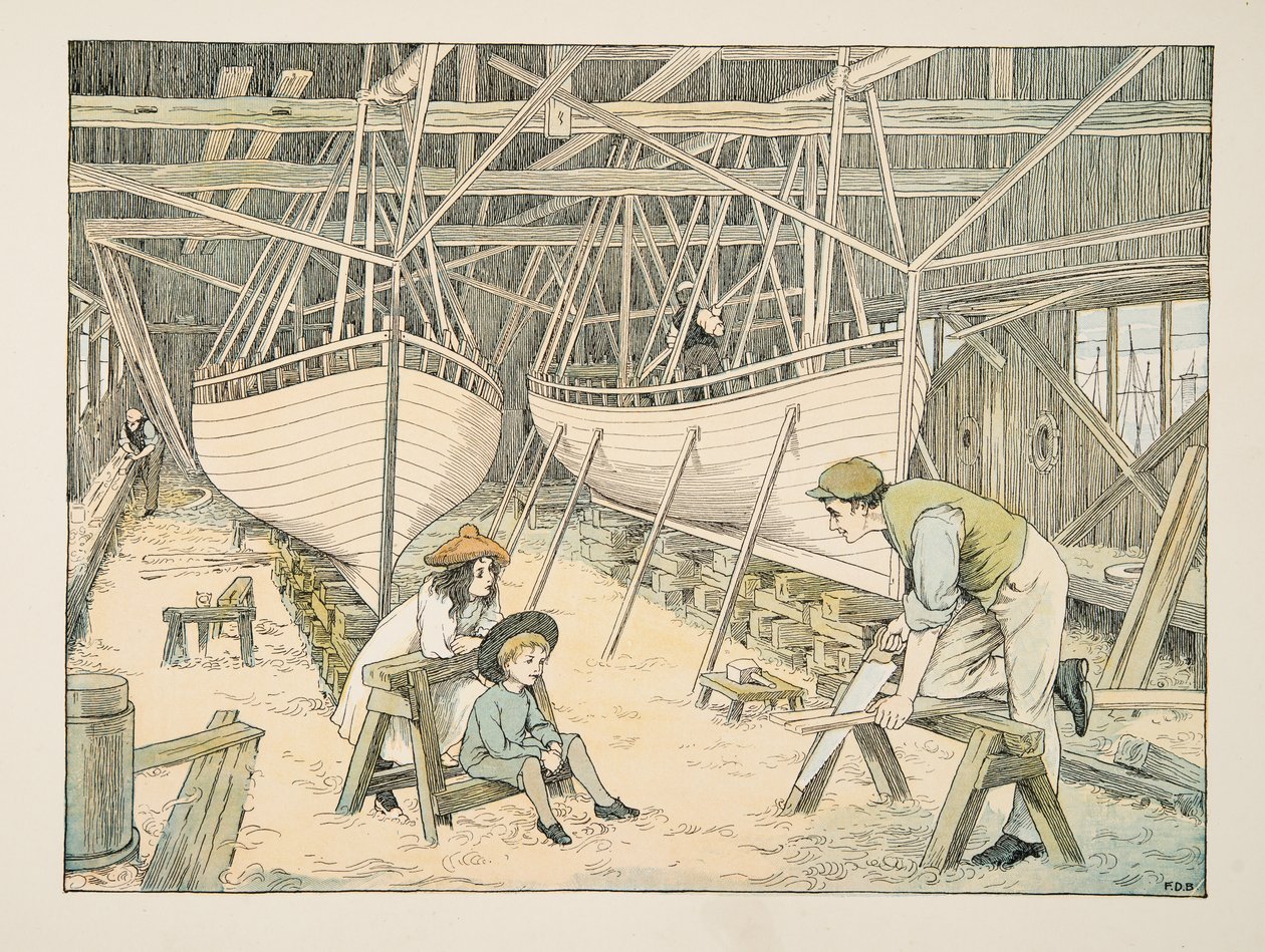 The Shipbuilder, from Four and Twenty Toilers, pub.1900年（カラーリトグラフ） 作： フランシス・ドンキン・ベッドフォード