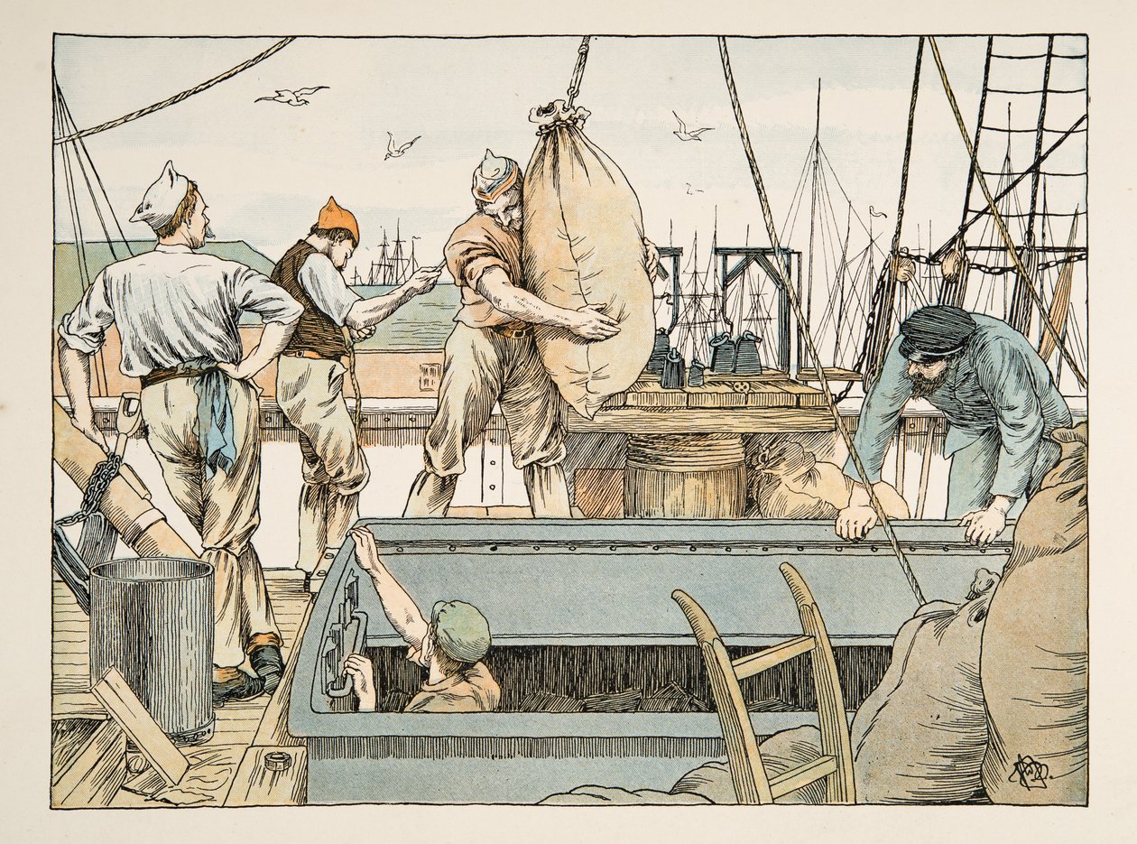 港湾労働者』（『4人と20人の労働者』より）。1900年（カラーリトグラフ） 作： フランシス・ドンキン・ベッドフォード