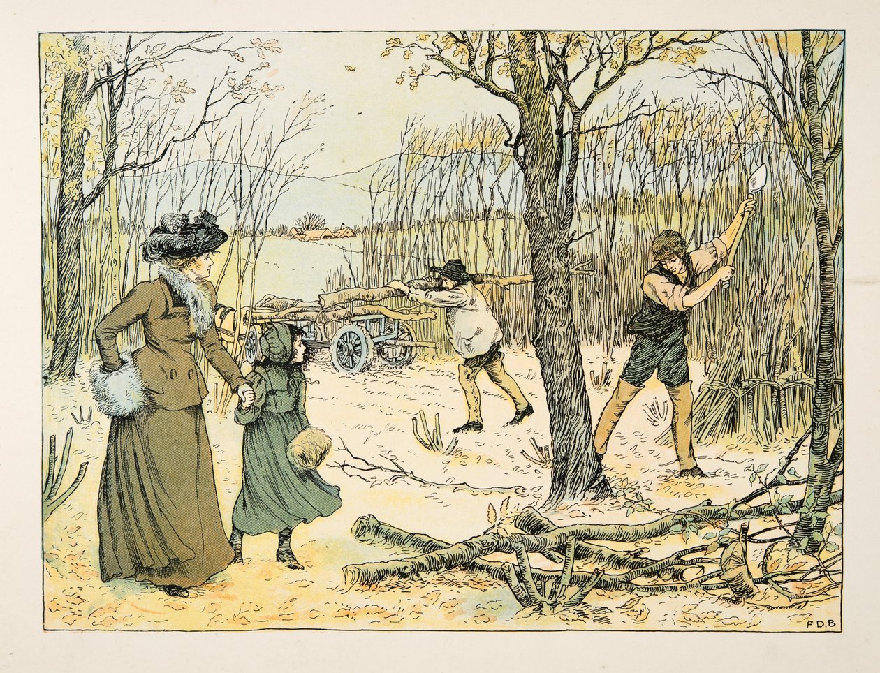 木こり」（『4人と20人の労働者』より）。1900年（カラーリトグラフ） 作： フランシス・ドンキン・ベッドフォード