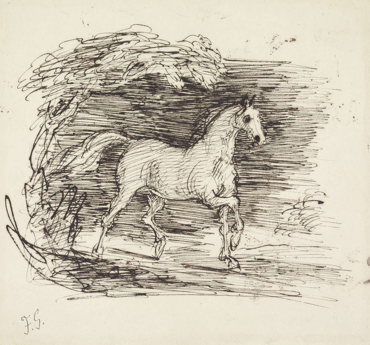 森の中を駆け巡る灰色の馬 作： フランシス・グラント
