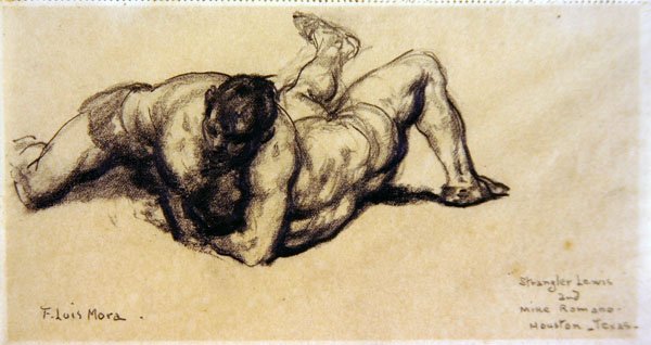 Strangler Lewis and Mike Romano, Houston, Texas, c.1920 (pencil on paper) 作： フランシス・ルイス・モラ