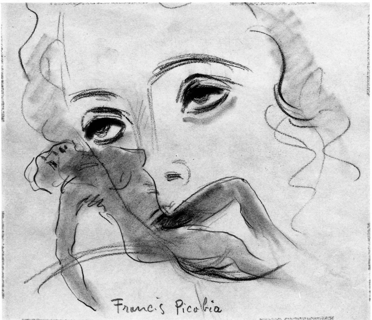 フランシス・ピカビア（1879-1953）作「Nu et Visage」、紙に黒鉛鉛筆と木炭。 作： フランシス・ピカビア