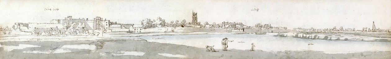 1678年のカーディフ （紙に水彩、茶インク） 作： フランシスプレイス