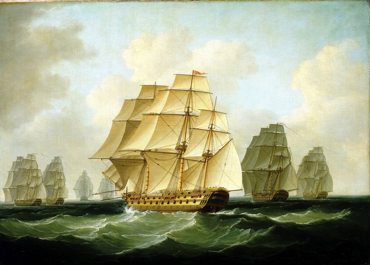 ナポレオン戦争（1803-1815）のエピソード：リチャード・ストラチャン率いる追撃戦、オルテガル岬沖（スペイン）、11月4日 作： フランシス・ザルトリウス