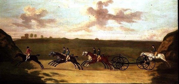 1750年8月29日、ニューマーケットでの馬車の試合、時間に反して（油彩・キャンバス） 作： フランシス・ザルトリウス
