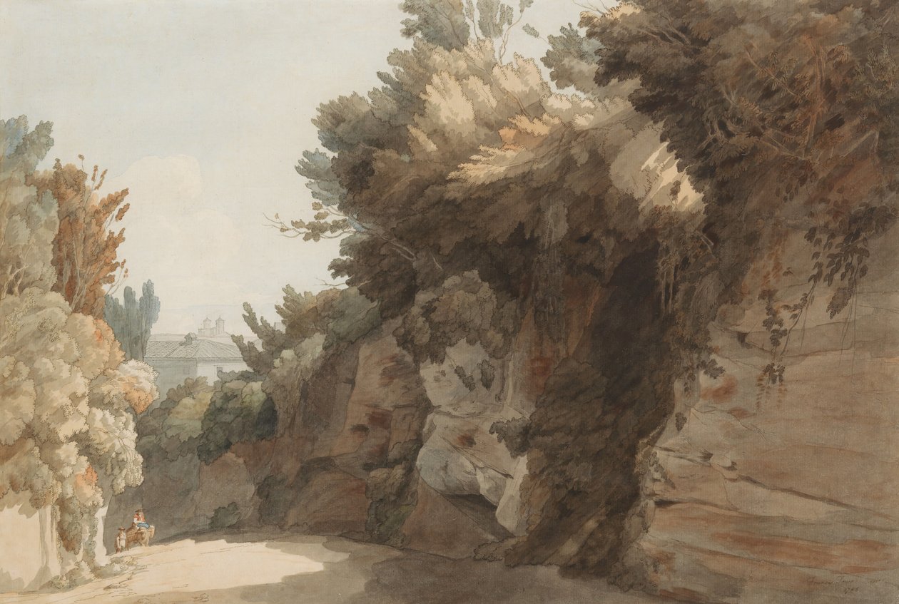 Arco Scuro の近くの眺め、Villa Medici、ローマ、1785 の方を向いています。 作： フランシス・タウン