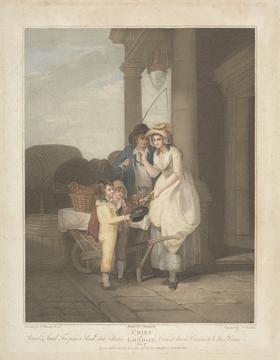 Cries of London：Round and Sound、Five Pence a Pound、Duke Cherries、engraved by Anthony Cardon（1772-1813）1795 作： ウィートリー後のフランシス