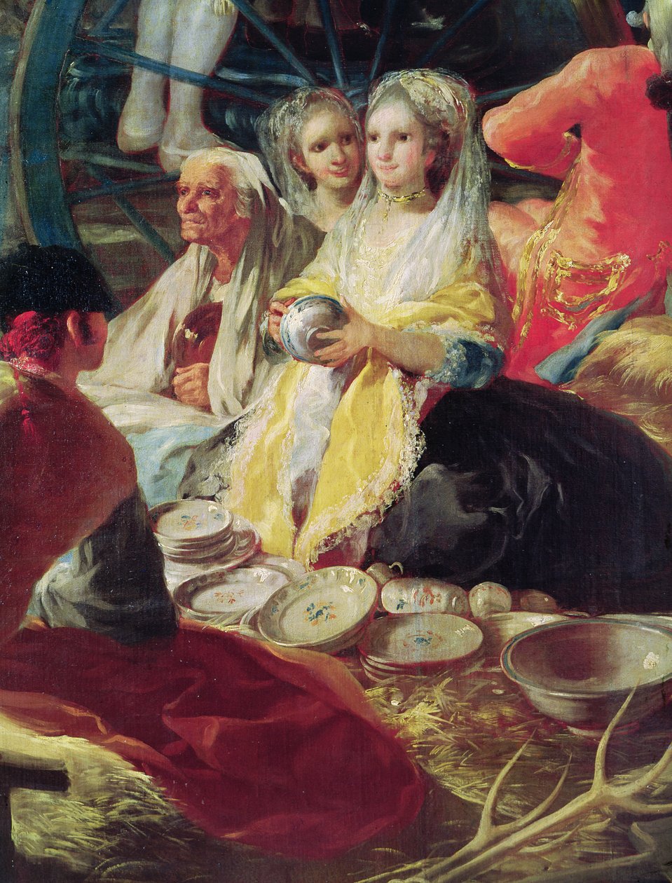 1779年、マドリードの露店で陶器を購入する女性たち（38625の詳細） 作： フランシスコ・デ・ゴヤ