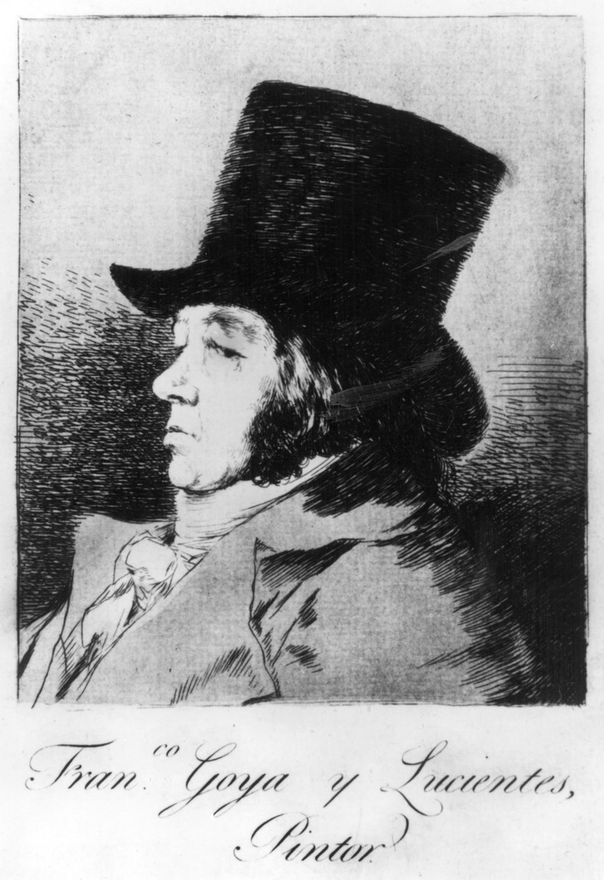 セルフポートレート、「Los caprichos」のプレート1、パブ。 1799 作： フランシスコ・デ・ゴヤ