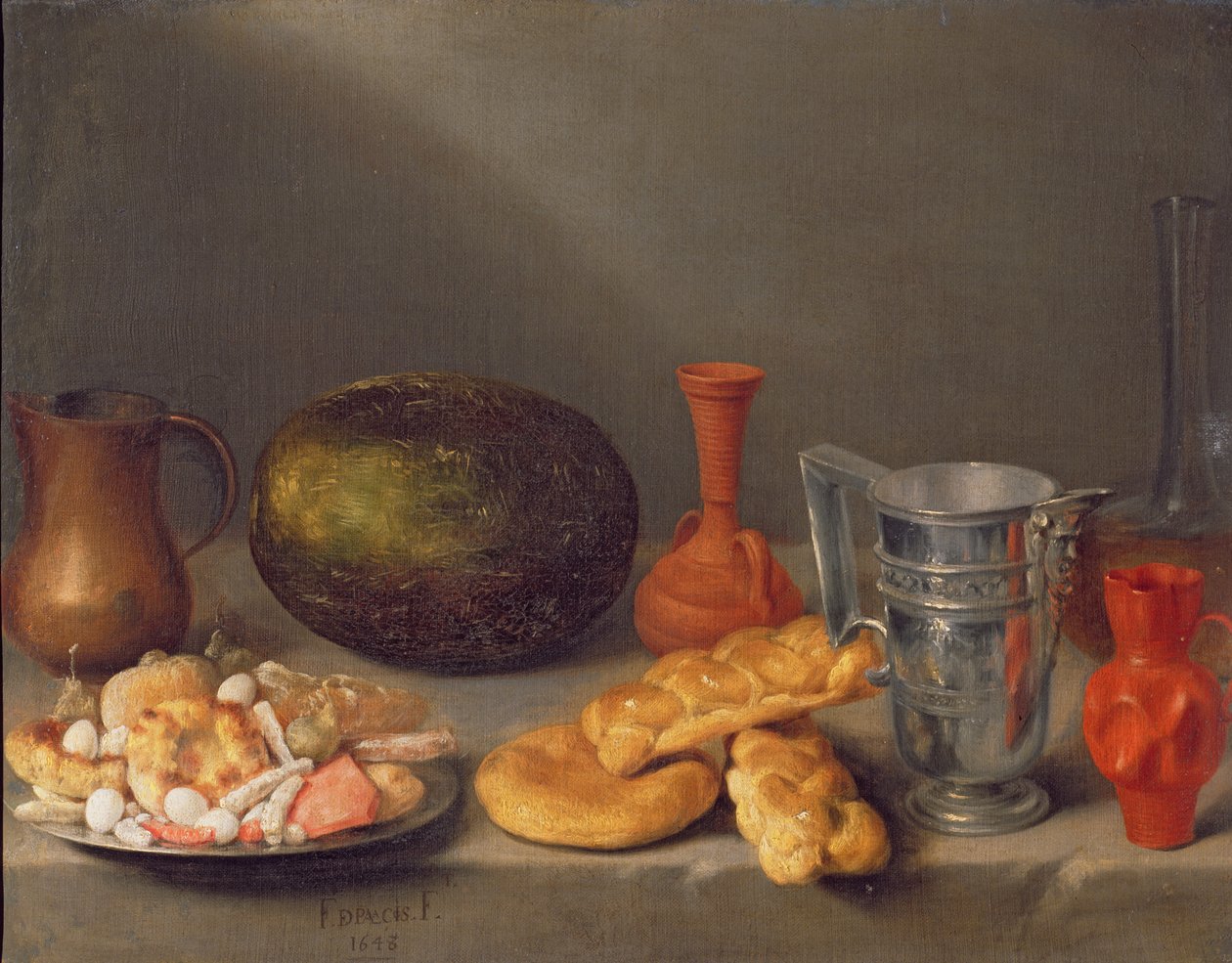パンのある静物、1648 作： フランシスコ・パラシオス