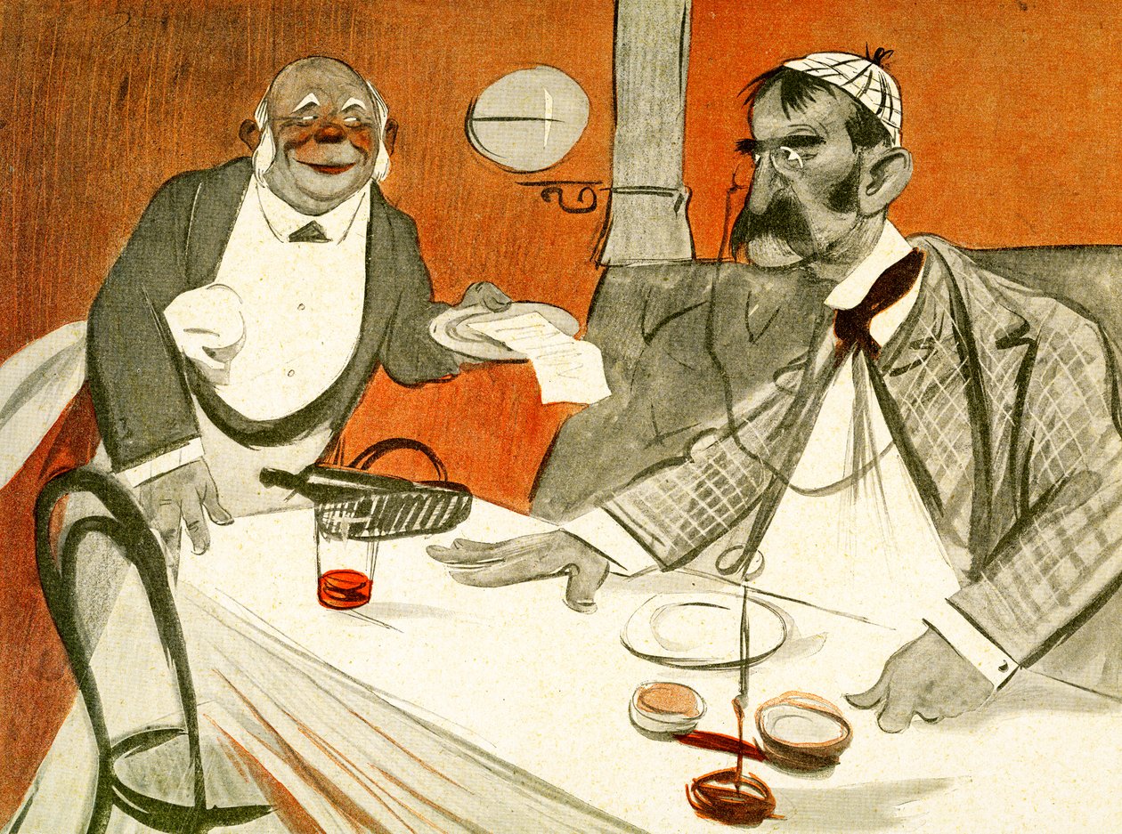 1903年にフランスのレストランで法案を争ったテオフィルデルカス 作： フランシスコ・サンチャ・イ・レンゴ