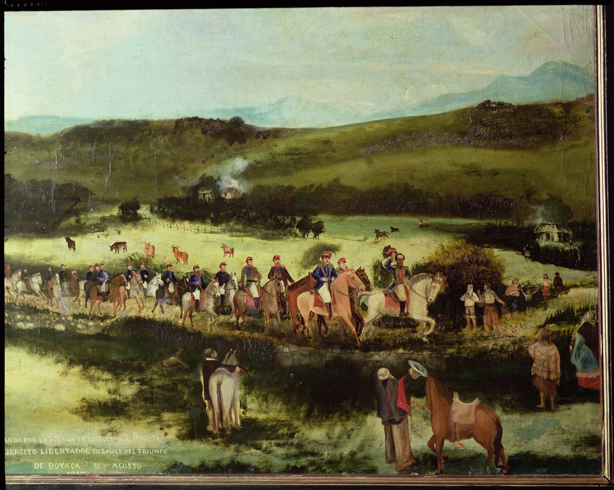 1829年8月10日、ボヤカの勝利後、リベルタドール軍と一緒にボゴタに旅行するサイモンボリバル（1783-1830）とフランシスコデパウラサンタンデール（1792-1840） 作： フランシスコデパウラアルバレス