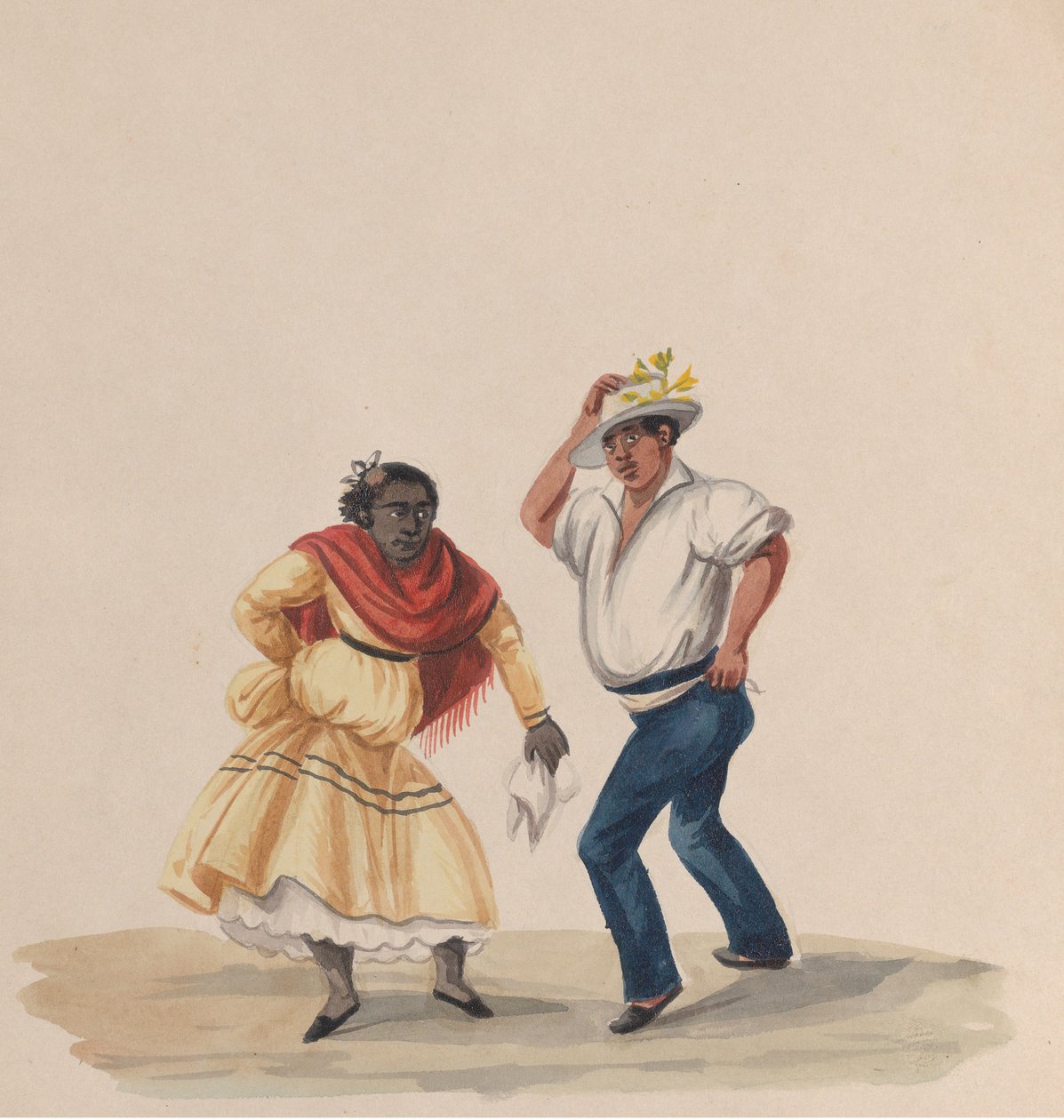 ペルーの衣装を描いた一連の素描より、踊る男女、1848年。 作： フランシスコ