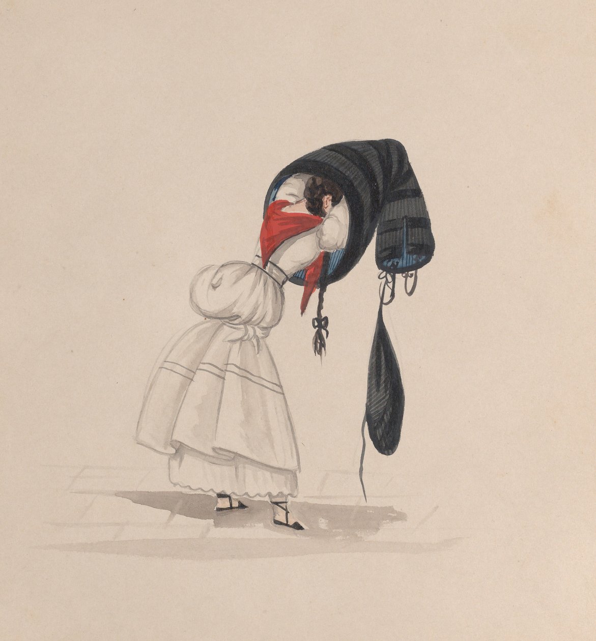 後ろから見た女性がサヤをつけている様子（「...を描いたデッサン群」より）、1848年頃 作： フランシスコ