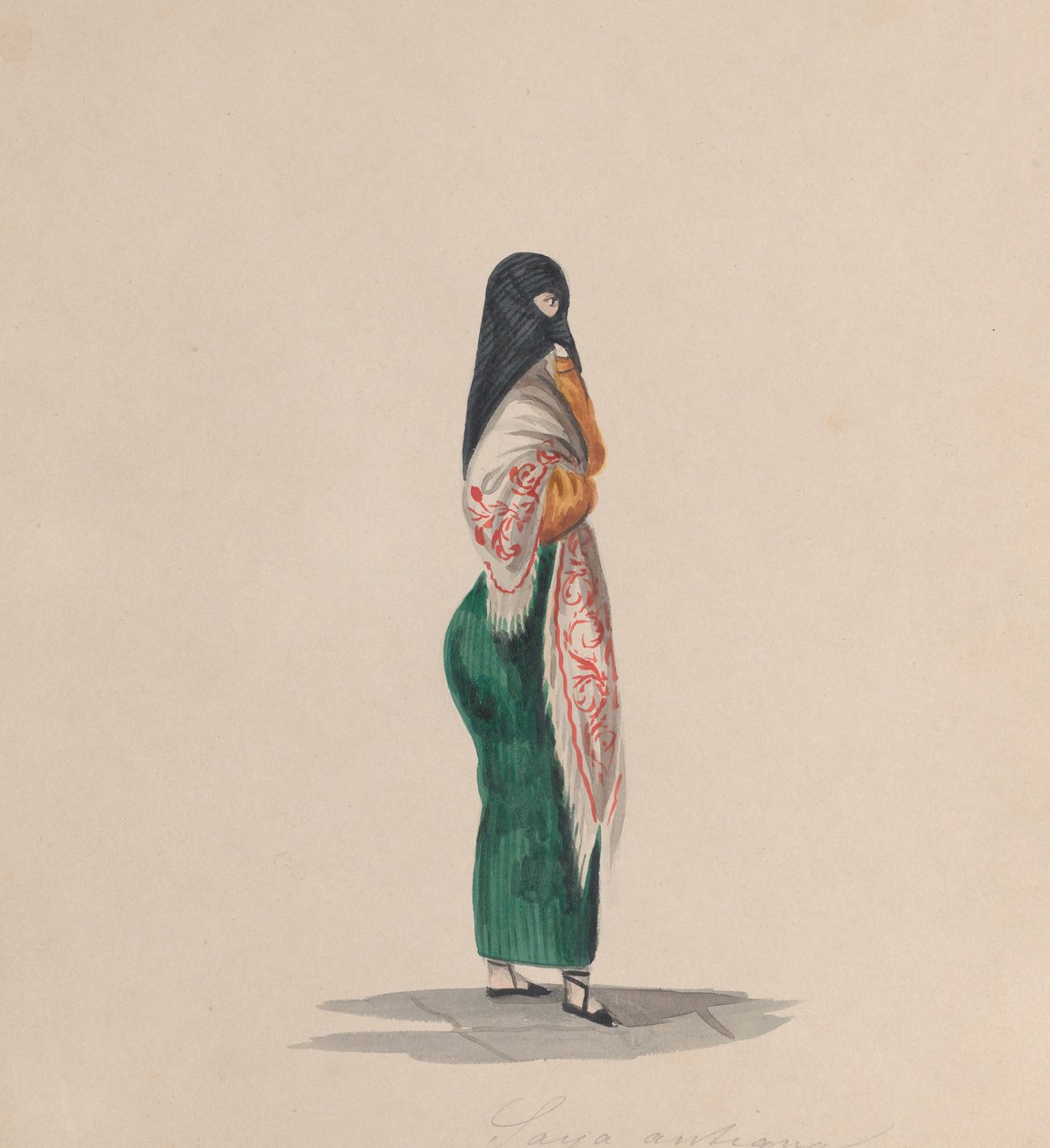 サヤを着た女性の横顔（ペルーの女性を描いた絵の中から）、約184年 作： フランシスコ