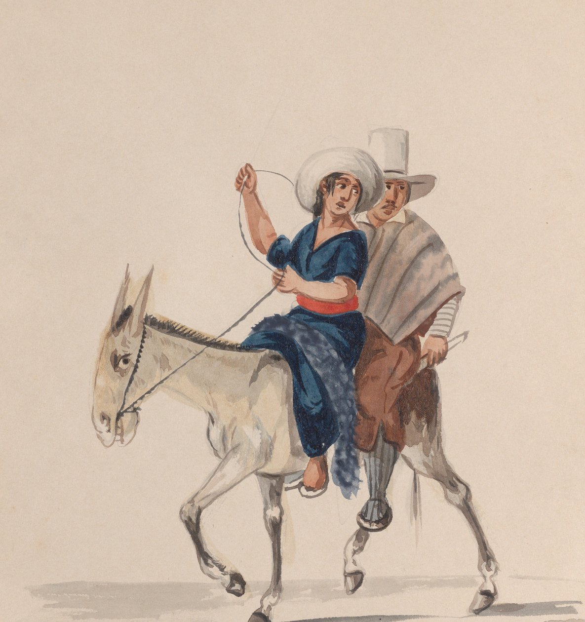 ロバに乗っているインド人の男性と女性、ペルーを描いた一連の素描から. 1848年。 作： フランシスコ
