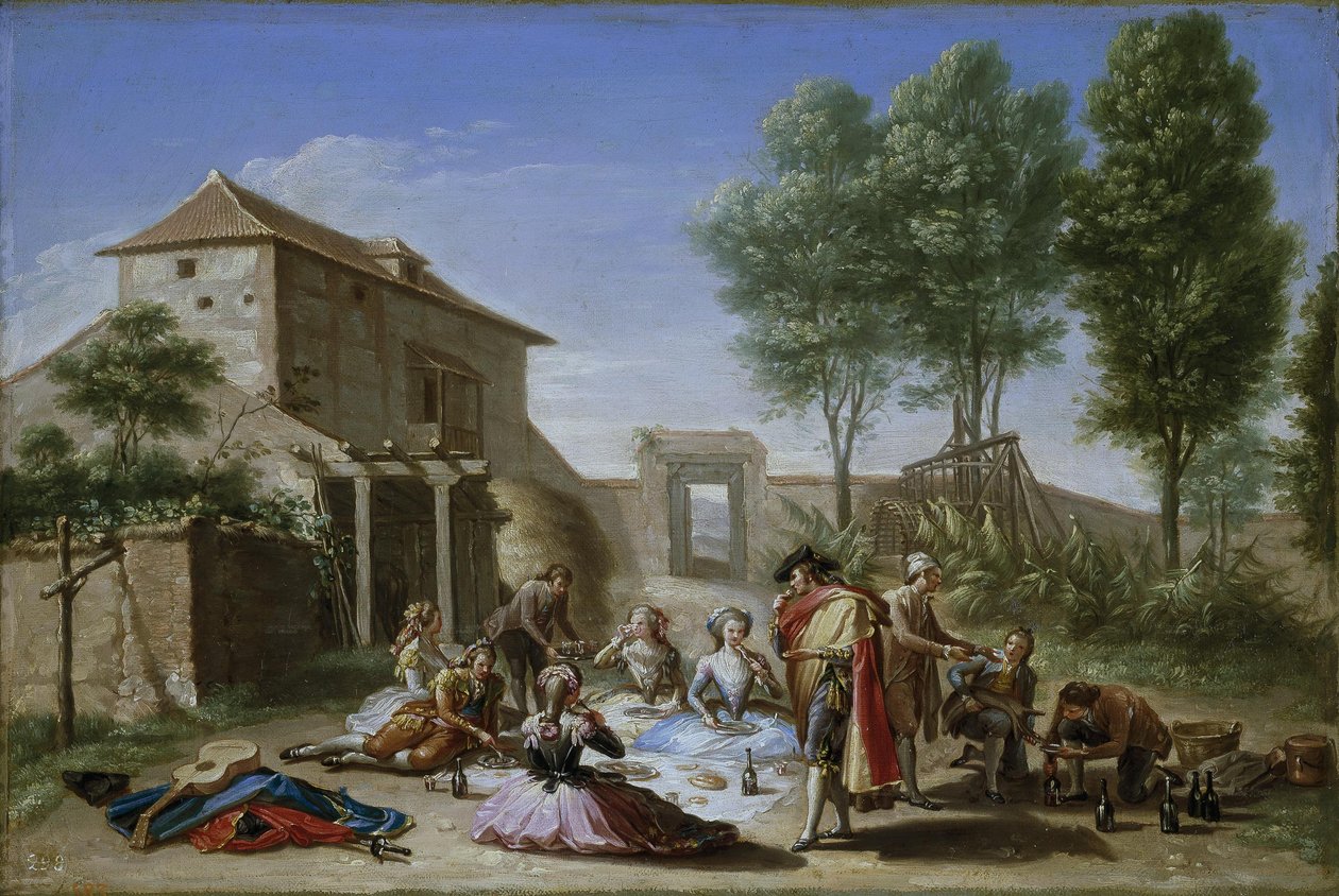 フィールドでのスナック、c.1784-5（キャンバスに油彩） 作： フランシスコ・バイユー・イ・スビアス