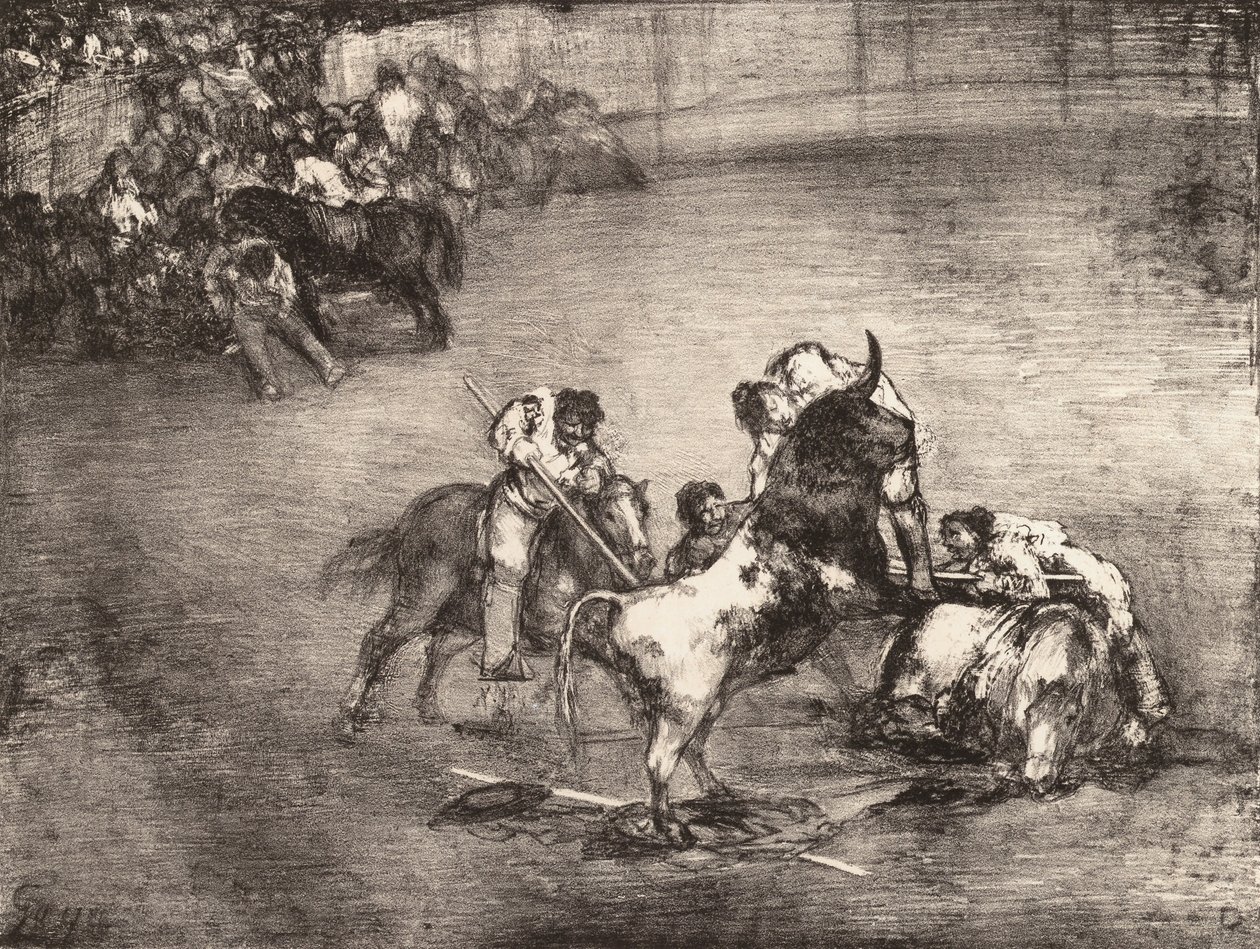 「ボルドーの雄牛」より、雄牛に捕まったピカドール、1825., 1825. 作： フランシスコ・デ・ゴヤ