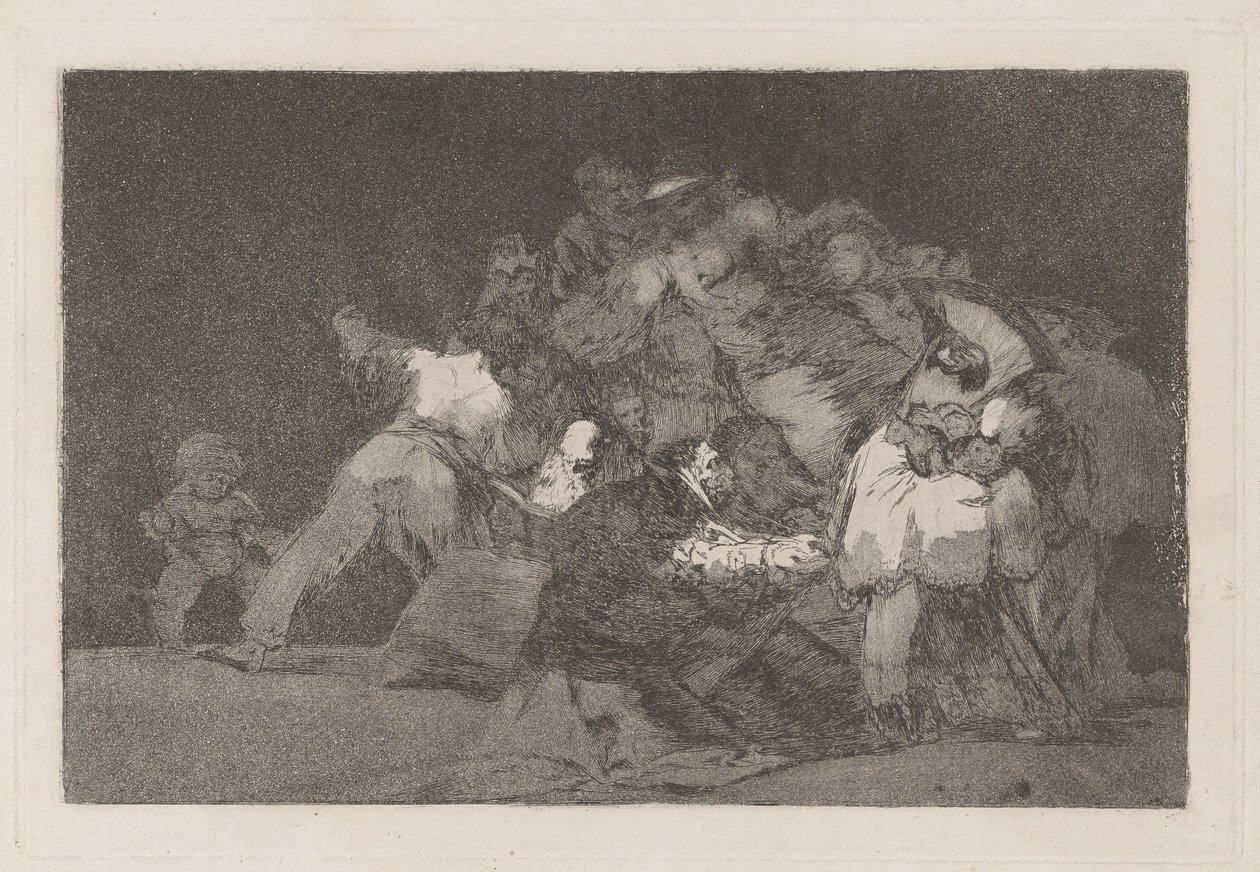 Los disparate (The Proverbs) シリーズの 1 匹の猫と信者のドレスとしても知られる愚か者将軍 作： フランシスコ・デ・ゴヤ