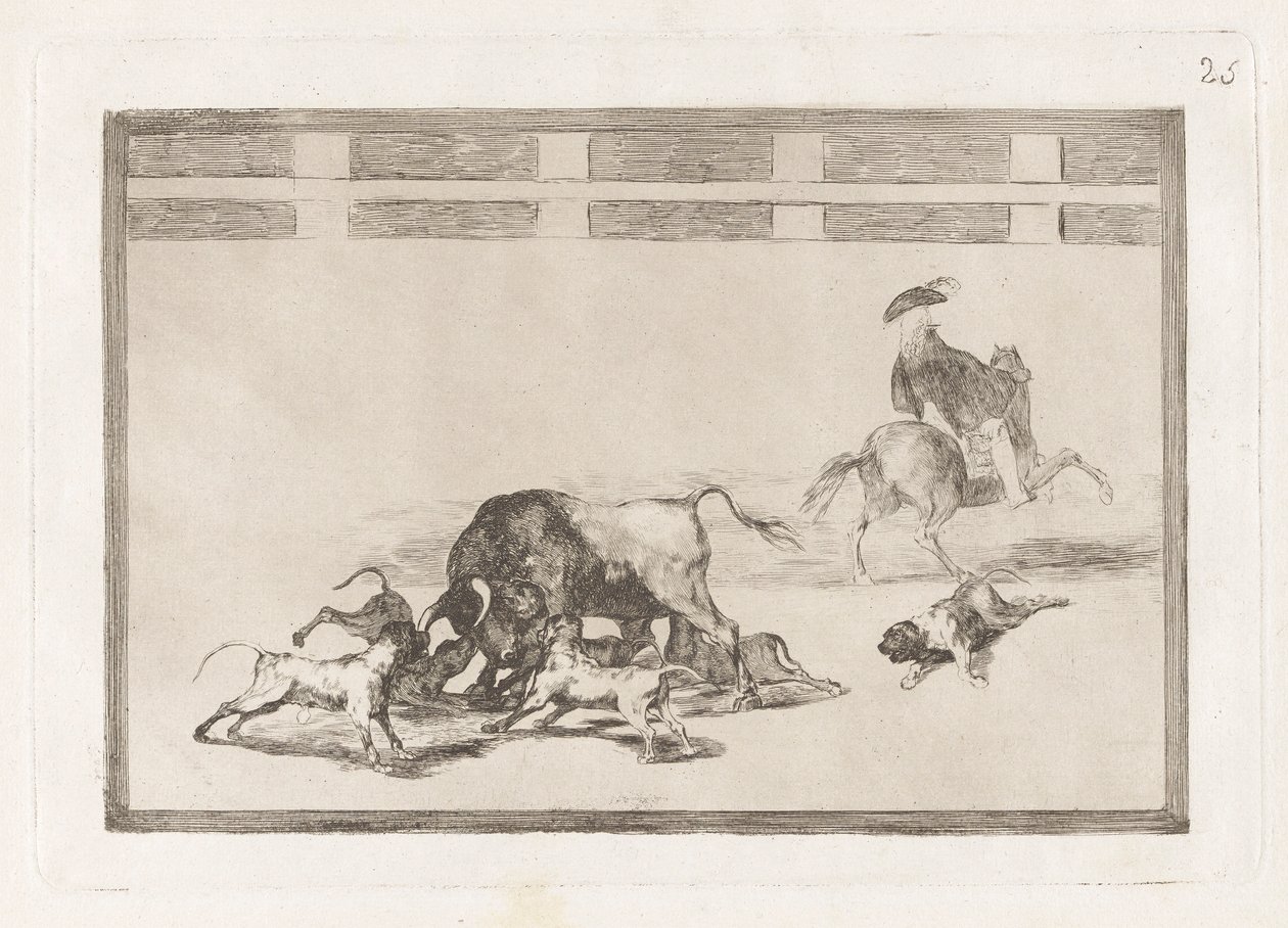 Echan perros al toro (They Loose Dogs on the Bull), Plate 25 from La tauromaquia 作： フランシスコ・デ・ゴヤ