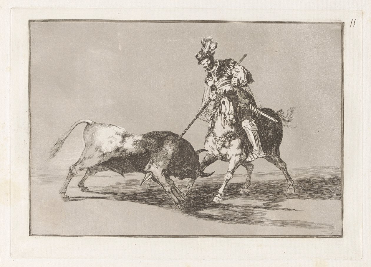 El Cid Campeador lanceando otro toro (The Cid Campeador Spearing Another Bull), Plate 11 from La tauromaquia 作： フランシスコ・デ・ゴヤ