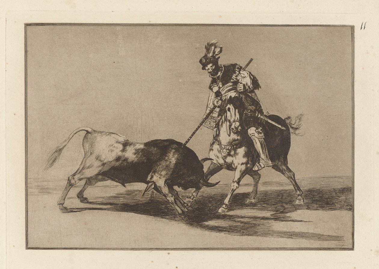 El Cid Campeador lanceando otro toro (The Cid Campeador Spearing Another Bull), Plate 11 from La tauromaquia 作： フランシスコ・デ・ゴヤ