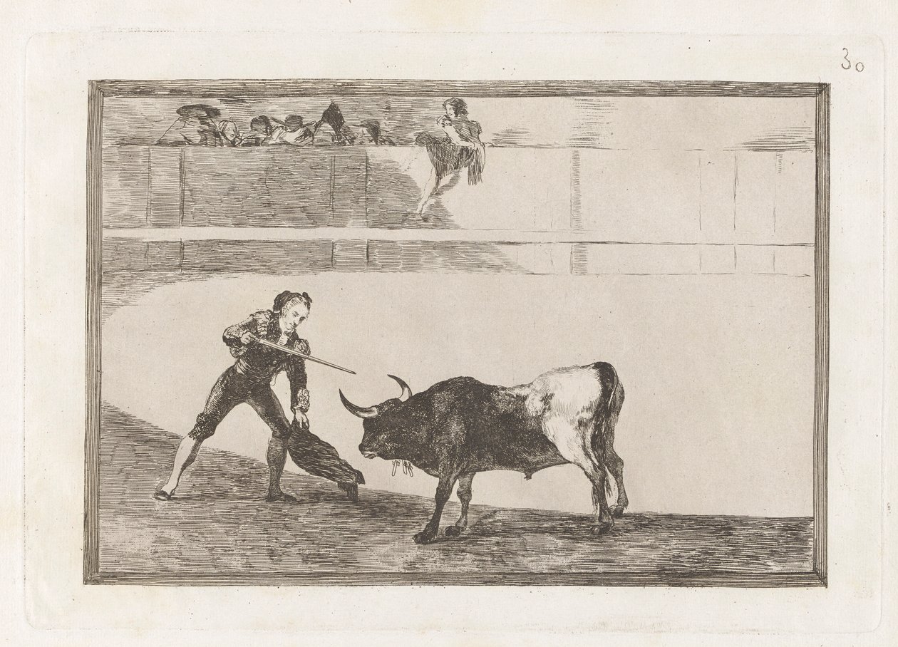ペドロ・ロメロ殺害？ 立っている雄牛 (Pedro Romero Killing the Halted Bull), Plate 30 from La tauromaquia 作： フランシスコ・デ・ゴヤ