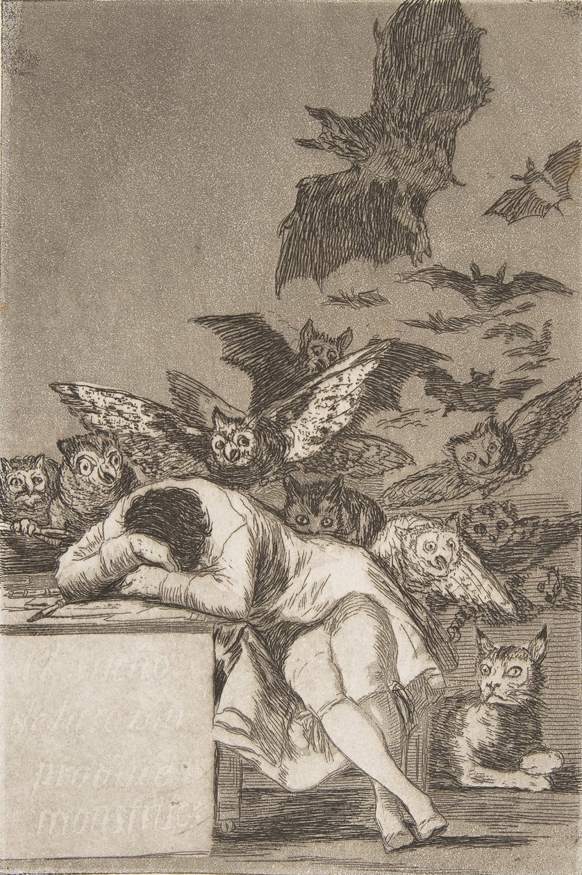 Los Caprichosからのプレート43：理性の眠りはモンスターを生み出しますE ...、1799、1908-12公開。 作： フランシスコ・デ・ゴヤ