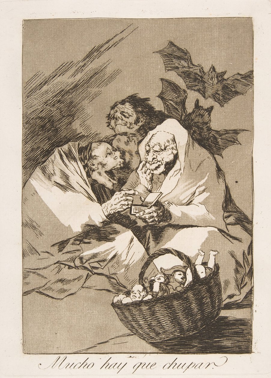 ロスカプリチョスのプレート45：たくさんのサックがあります。1799。 作： フランシスコ・デ・ゴヤ