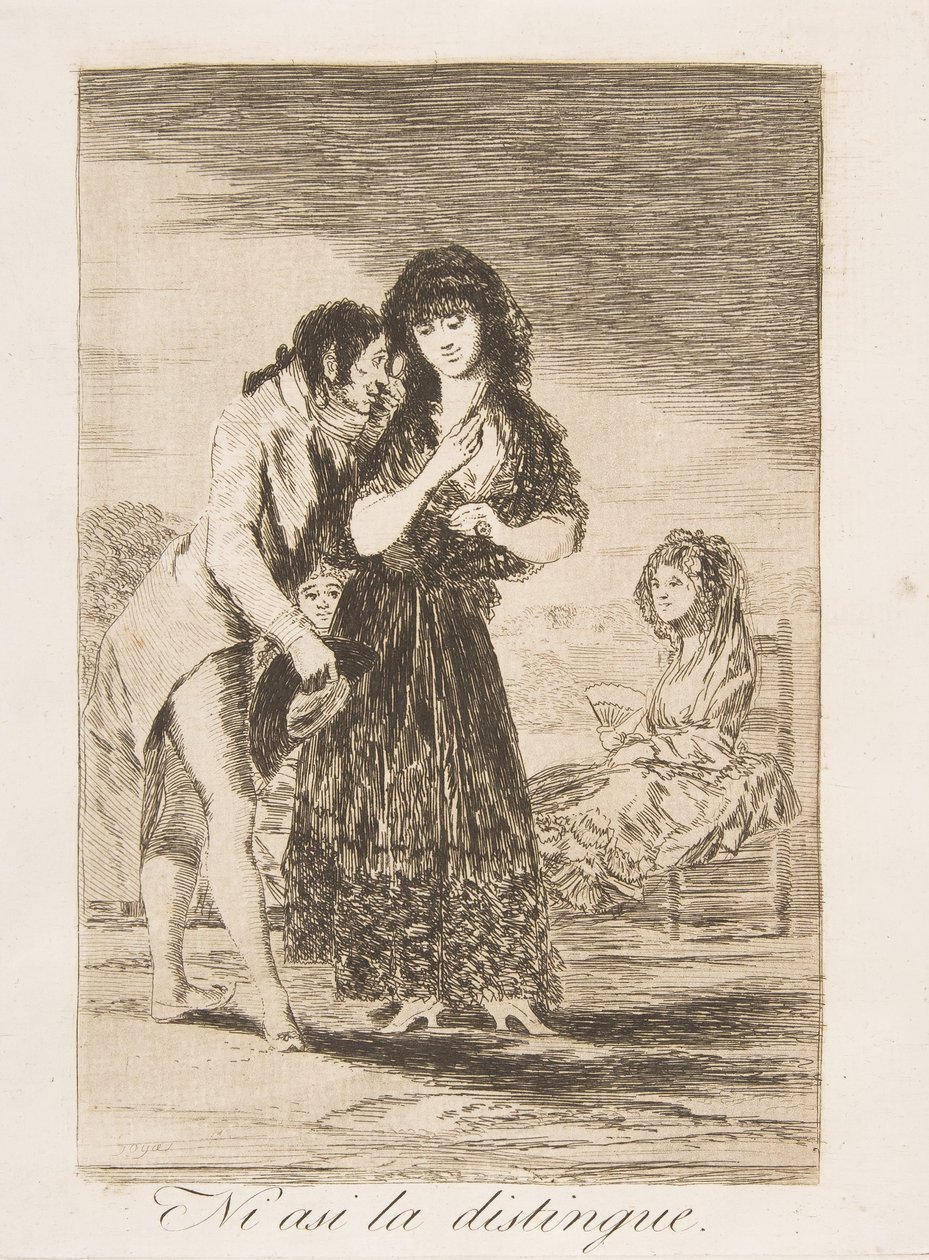 「Los Caprichos」のプレート 7 : それでも、彼は Ni asi la distingue., 1799. 作： フランシスコ・デ・ゴヤ