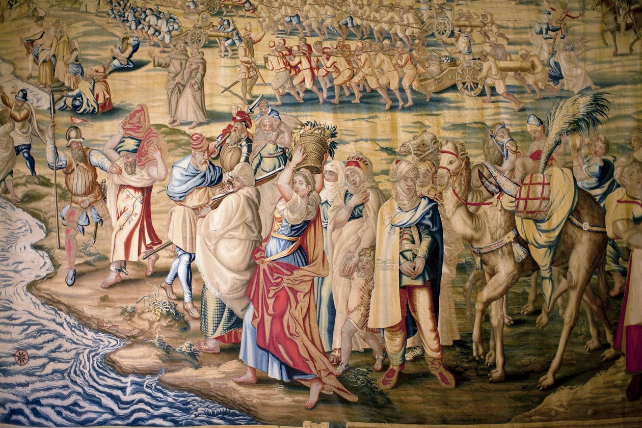 Eroberung von Tunis (Detail) - Tapisserie von Francisco und Cornelius Van der Goten (18. Jahrhundert), gewebt in der königlichen Tapisseriefabrik, Mitte des 18. Jahrhunderts, nach der Tapisserie des 16. Jahrhunderts von Willem de Pannemaker von Francisco Ignacio Vandergoten Canyuwell