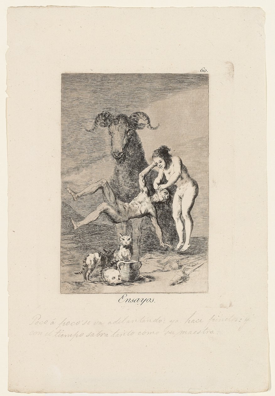 エッセイ、「Los Caprichos」からの版、1799 作： フランシスコ・デ・ゴヤ