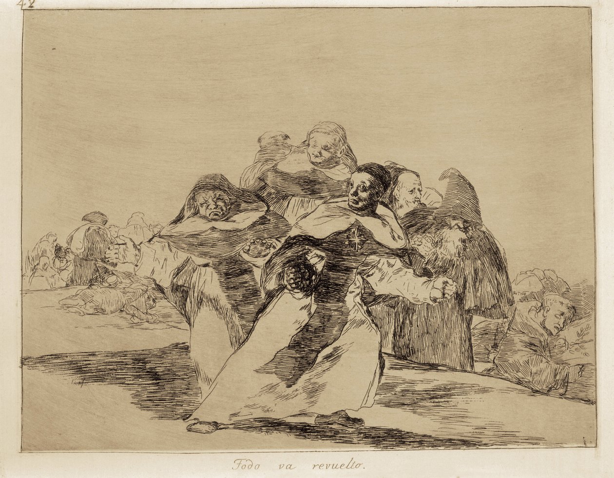 GOYA Y LUCIENTES, Francisco de (1746-1828). Tudo está às avessas. 1810-1820. (17,6 x 22,2 cm). Placa 42 de “Os desastres da guerra”. Gravura. ESPANHA. MADRID (COMUNIDADE AUTÓNOMA). Madri. Museu do Prado 作： フランシスコ・ホセ・デ・ゴヤ・イ・ルシエンテス