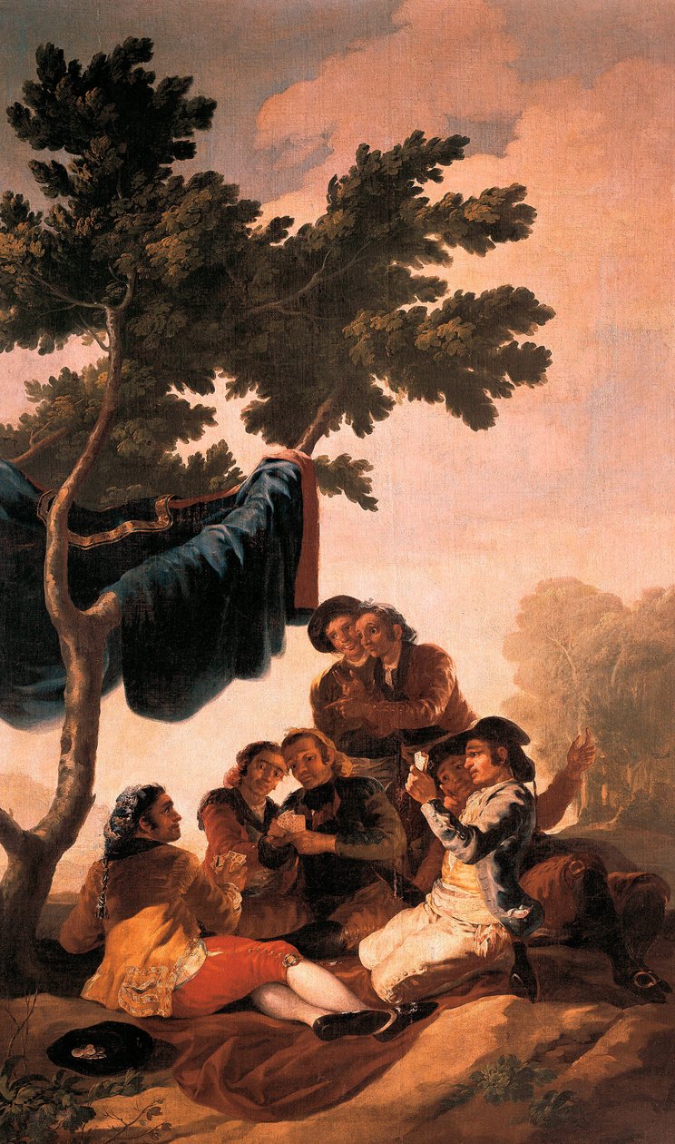 フランシスコ・デ・ゴヤ・イ・ルシエンテス (1746-1828) が、1778 年にエル・パルド宮殿のダイニング ルームのために王立タペストリー製作所で制作したタペストリーのために描いた「カード プレーヤー」。プラド美術館。 マドリード 作： フランシスコ・ホセ・デ・ゴヤ・イ・ルシエンテス