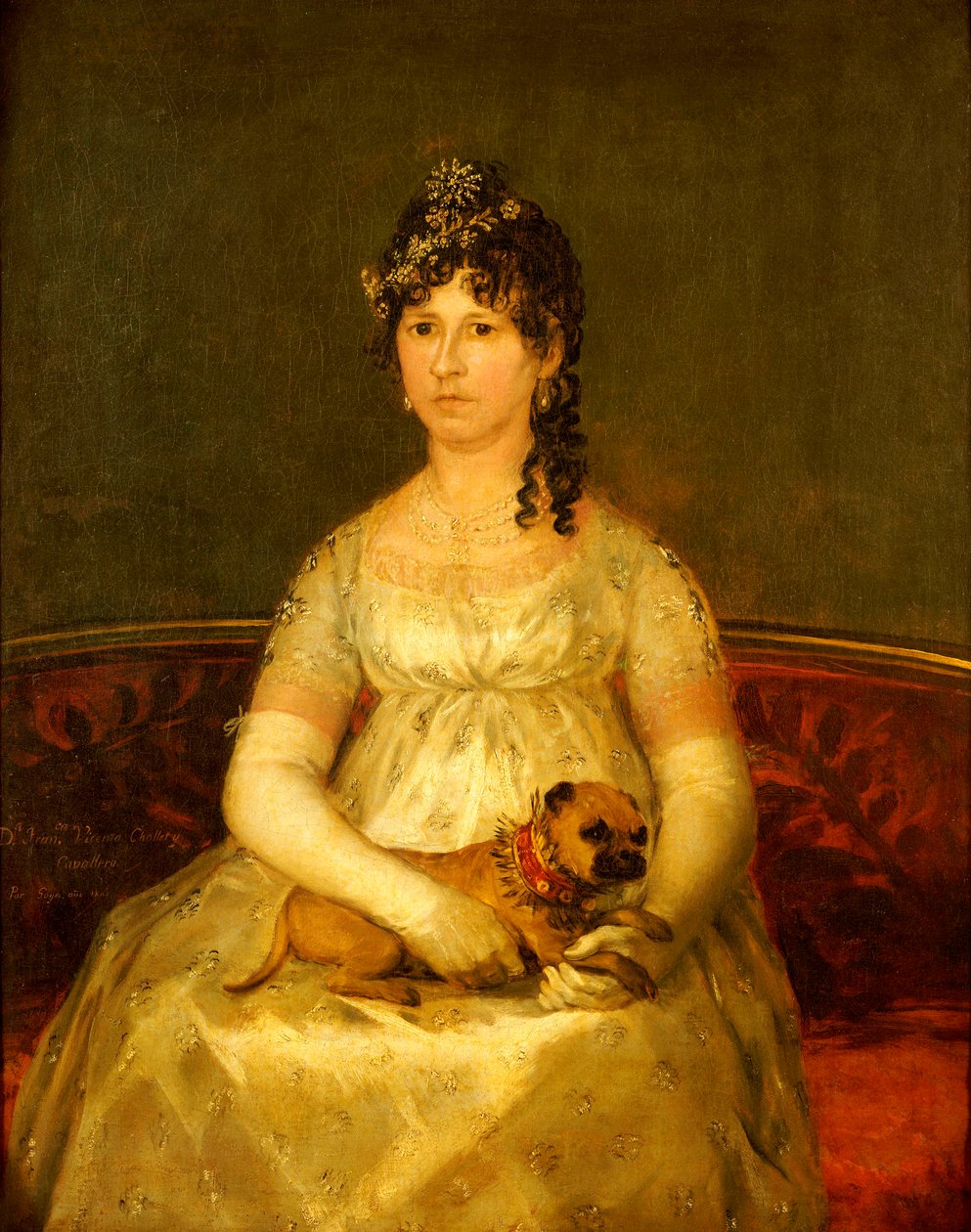Dona Francisca Vicenta Chollet y Caballeroの肖像、着席、4分の3の長さ、飼い犬を飼った1806 作： フランシスコ・デ・ゴヤ