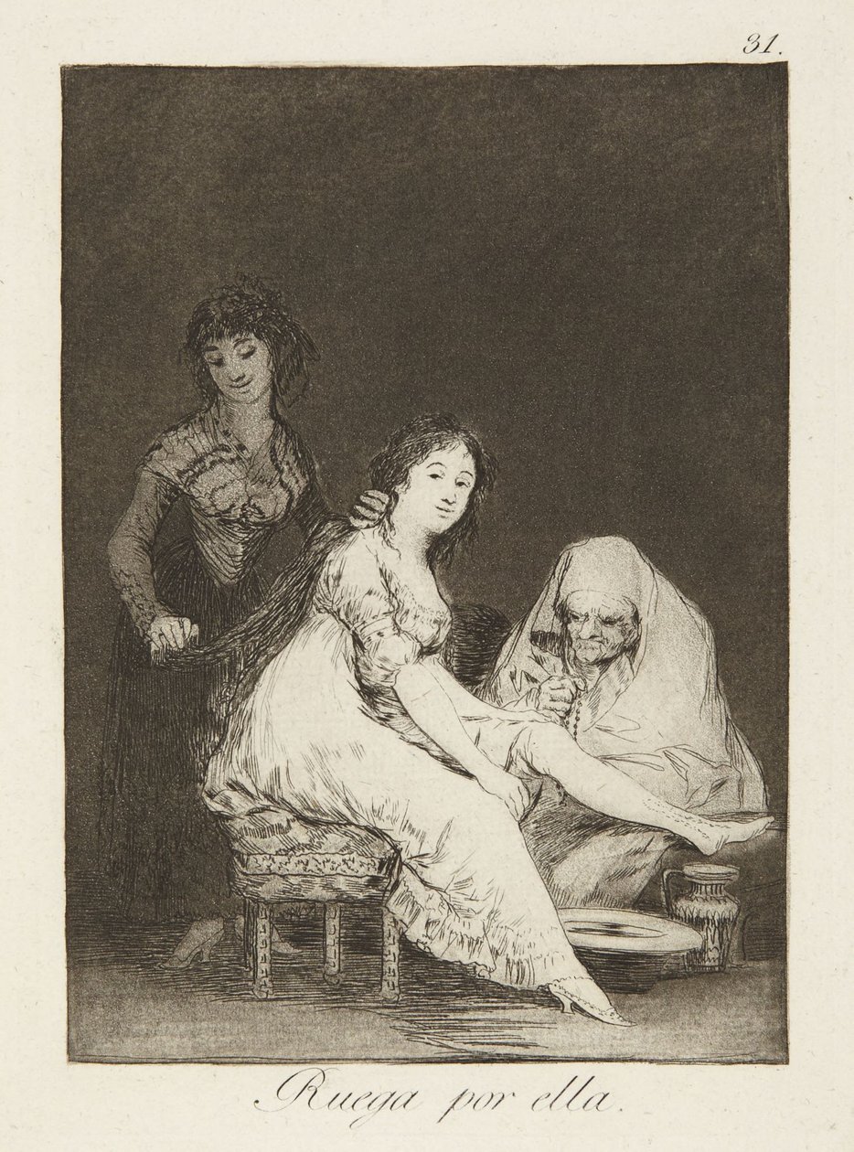 『彼女のために祈る』（『ロス・カプリチョス』第31版画） 作： フランシスコ・ホセ・デ・ゴヤ・イ・ルシエンテス