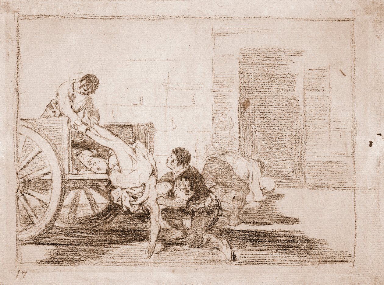 戦争の惨禍 : 墓場への車の積み込み（準備画 作： フランシスコ・デ・ゴヤ