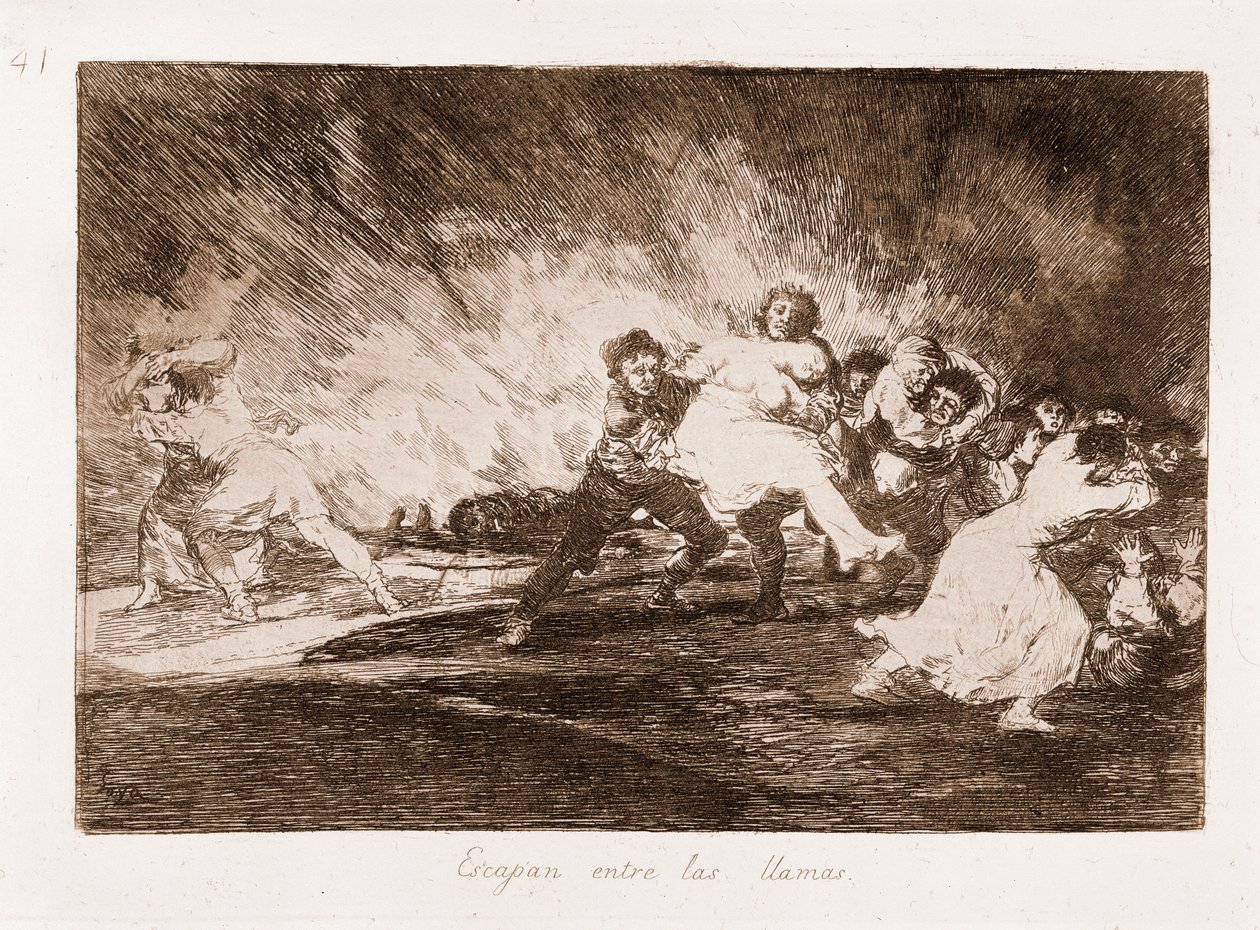 The Disasters of War : They escape through the flames (etching from drawing) 作： フランシスコ・デ・ゴヤ