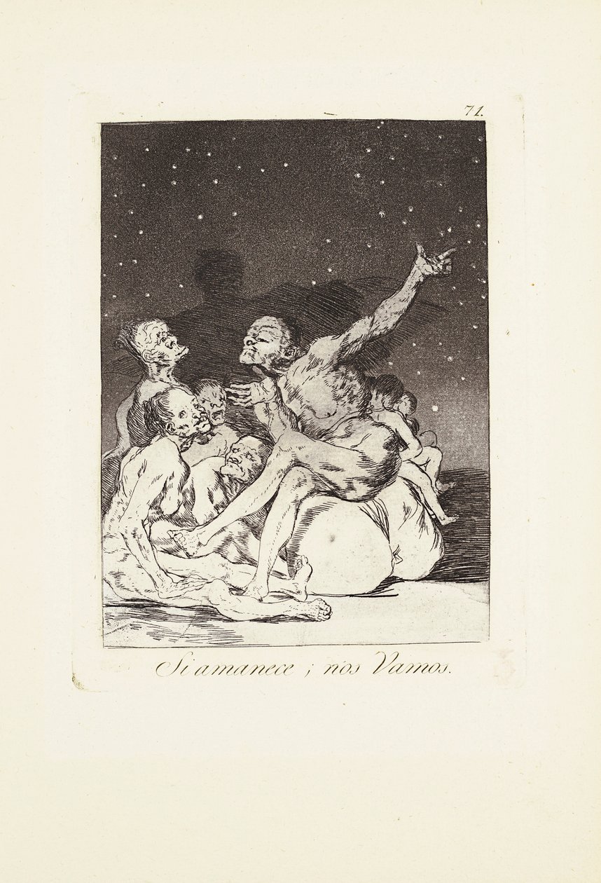 日が明けたら休みます (Si amanece; nos vamos) プレート 71 から: Los Caprichos 作： フランシスコ・ホセ・デ・ゴヤ・イ・ルシエンテス