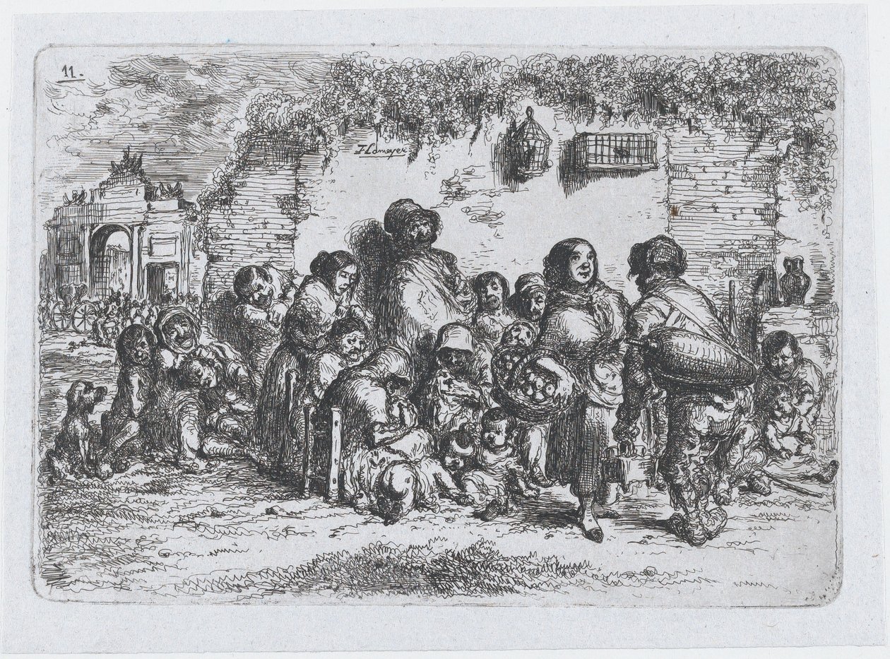 プレート 11: スペインの一連の習慣と娯楽からの屋外の人々のグループ., 1850. 作： フランシスコ・ラメイヤー・ベレンゲル