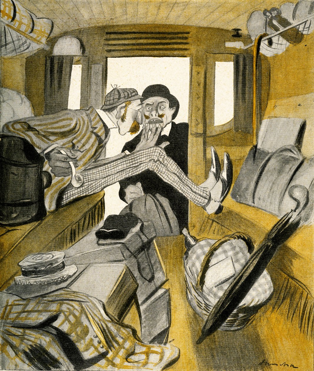 1903年、イギリス人がフランス人が列車の自由席に座ることを止めました。 作： フランシスコ・サンチャ・イ・レンゴ