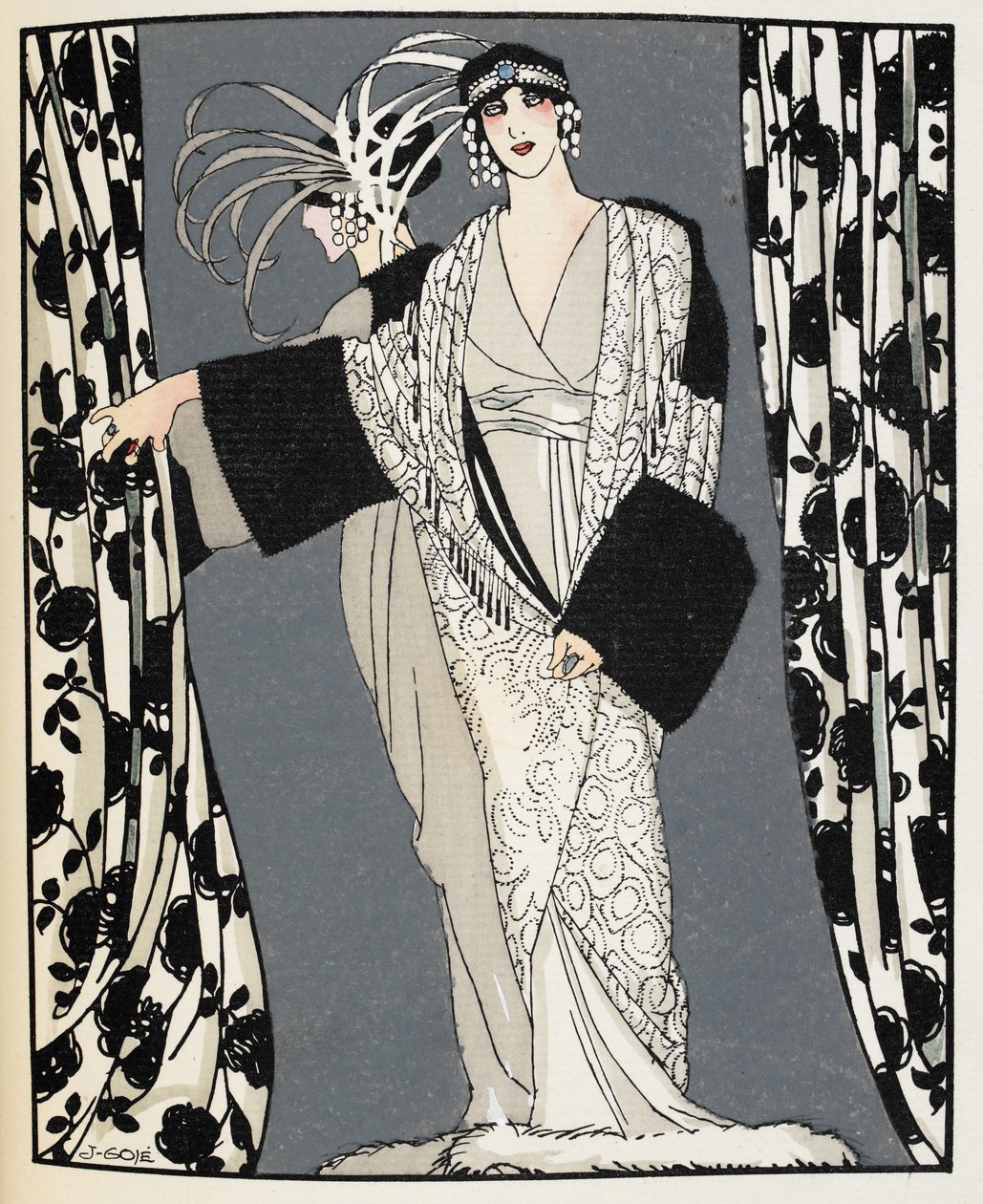 ブランエノワール。 ジョン・レッドファーンが1855年にデザインした衣装を着た女性、「La Gazette du Bon Ton」のイラスト（カラーリソ） 作： フランシスコザビエルゴセ
