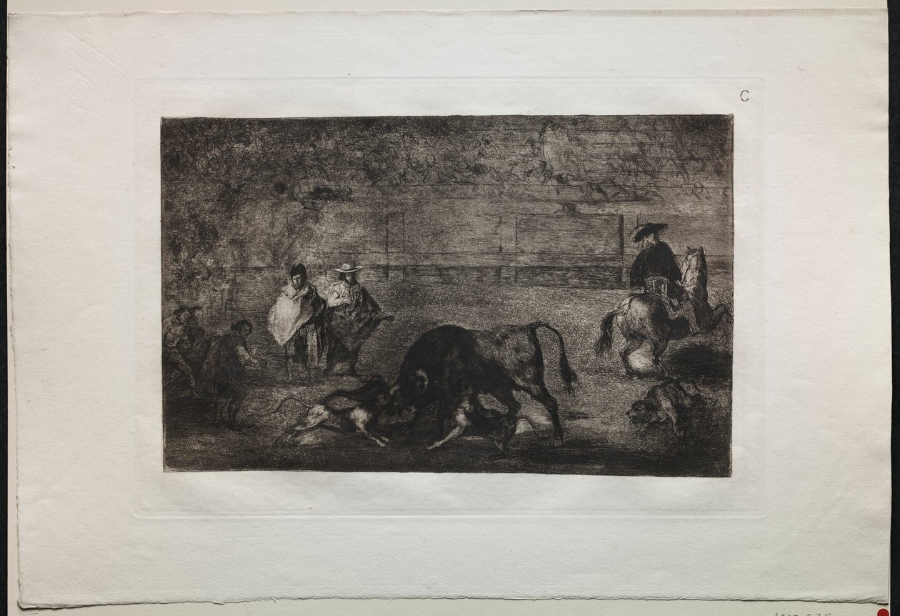 Bullfights：The Dog Let Loose on the Bull、1876。 作： フランシスコ・デ・ゴヤ