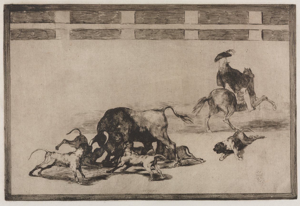 闘牛：彼らは雄牛に犬を緩めます、1876。 作： フランシスコ・デ・ゴヤ